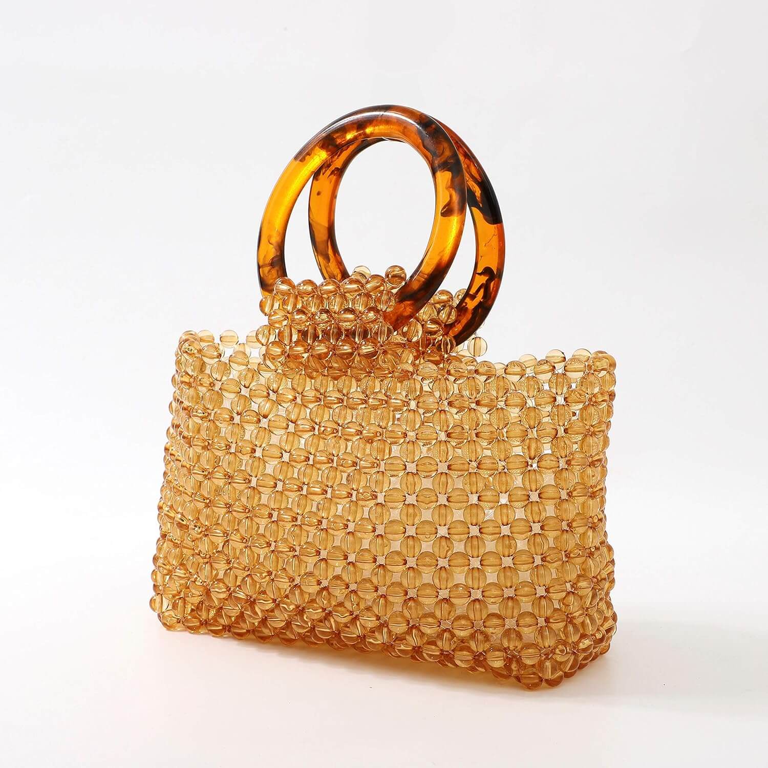 YIFEI Women Colored Transparent Beaded Acrylic Handbag Evening Handmade Bags for Wedding Party (Brown)