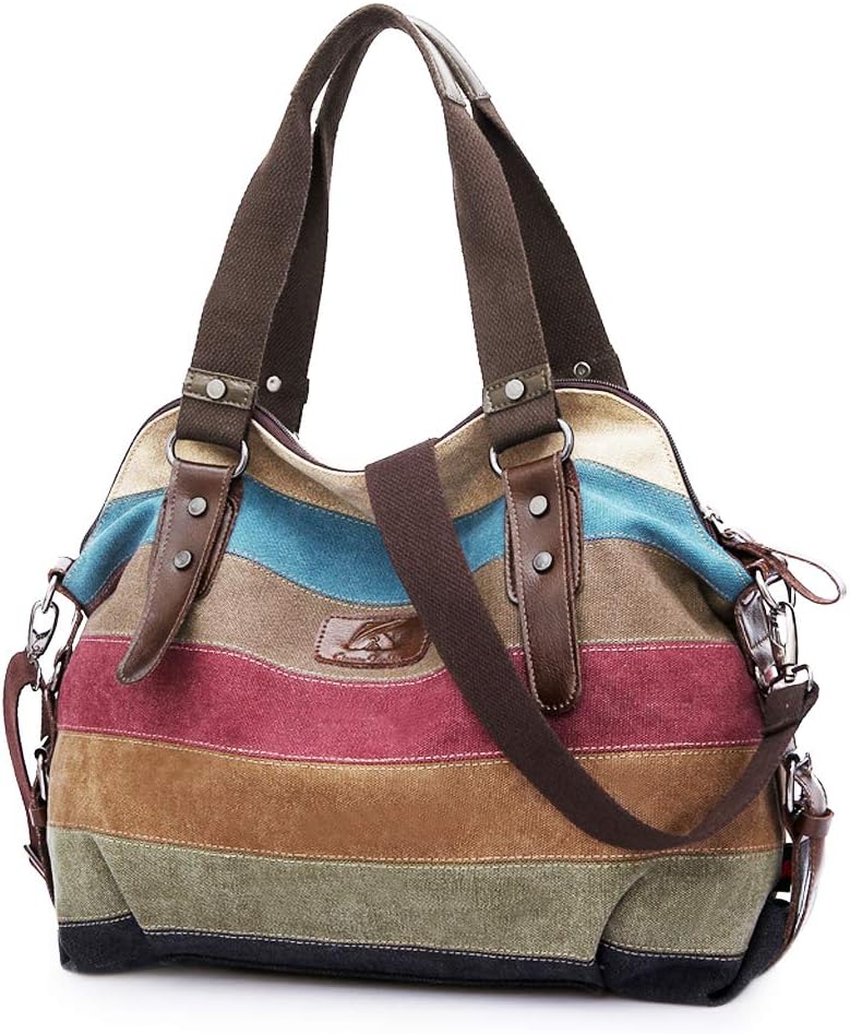 Striped Canvas Crossbody Bag - Colorful & Versatile Shoulder Bag for Women
