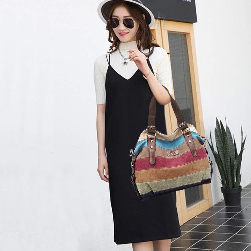 Striped Canvas Crossbody Bag - Colorful & Versatile Shoulder Bag for Women