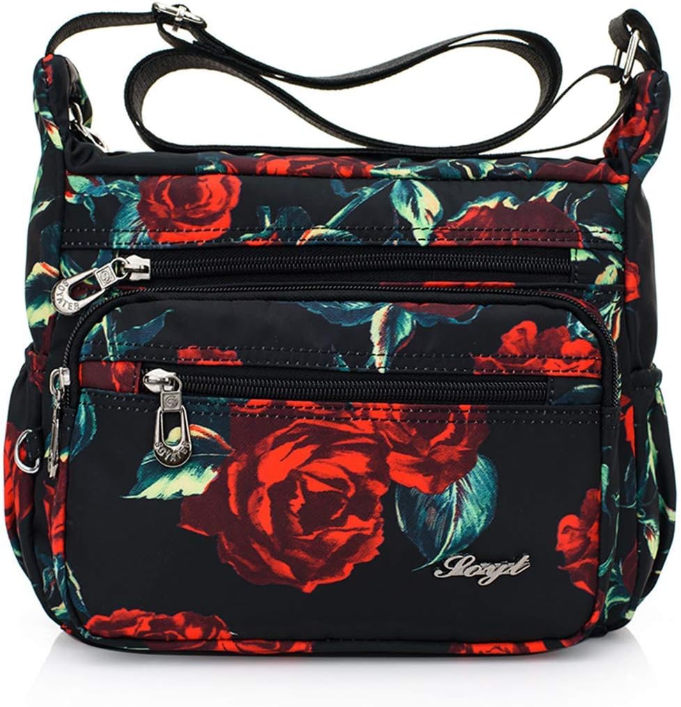 Floral Nylon Crossbody Bag with Multiple Pockets - Perfect for Travel