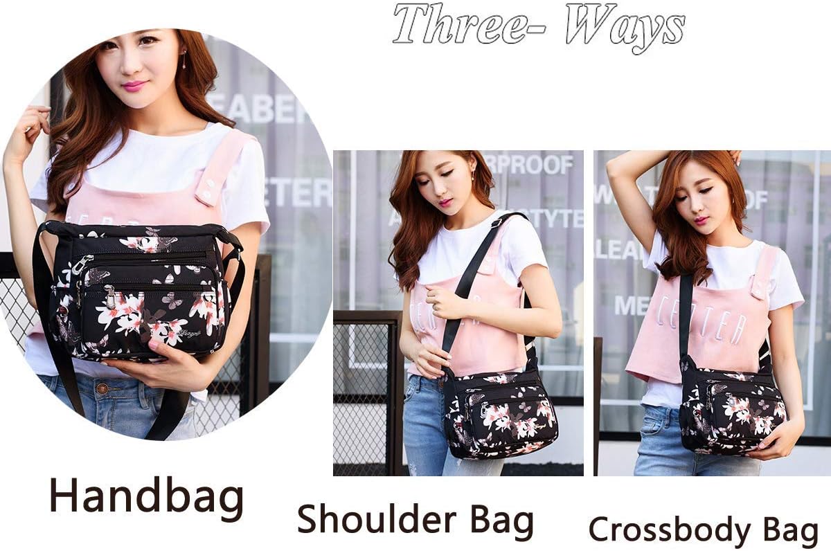 Floral Nylon Crossbody Bag with Multiple Pockets - Perfect for Travel
