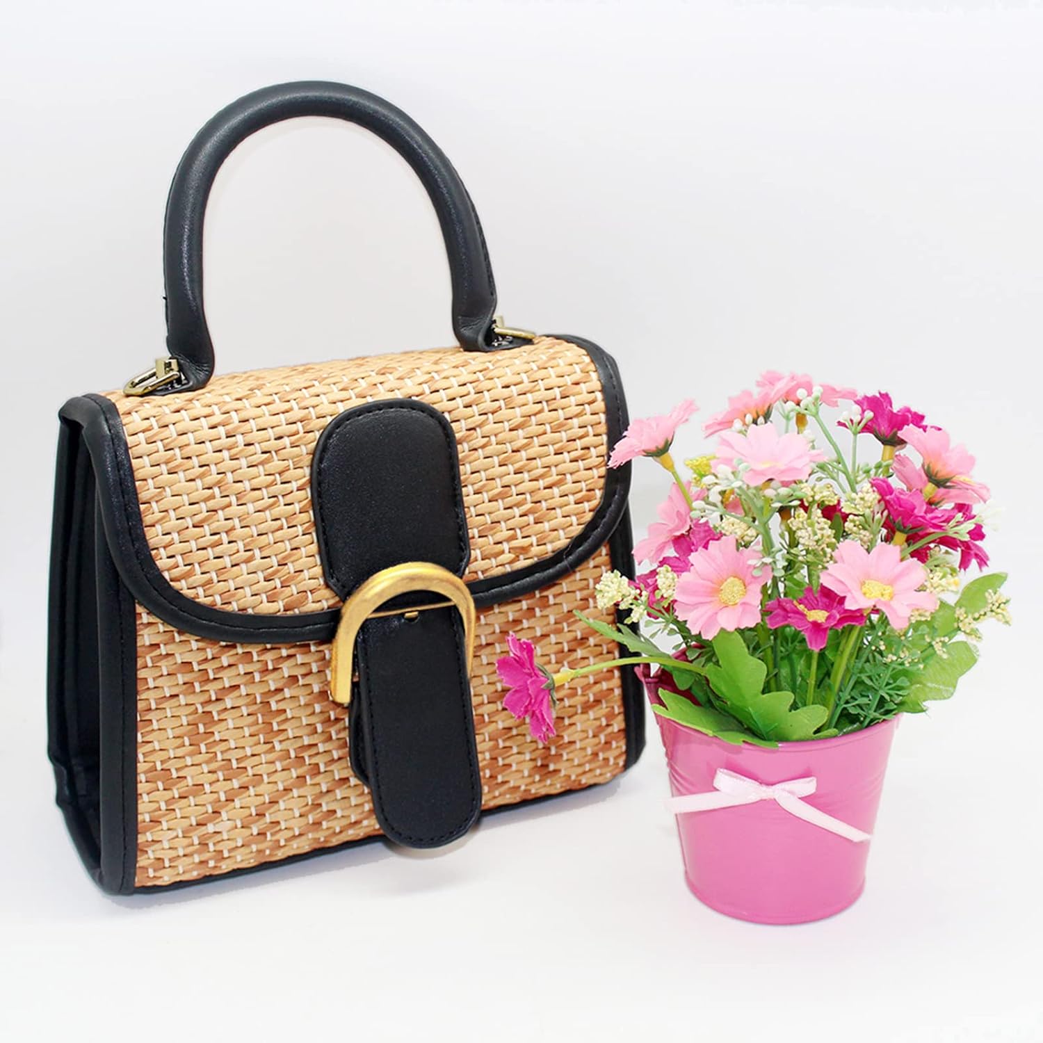 Retro Straw Crossbody Bag - Small Woven Shoulder Satchel for Women