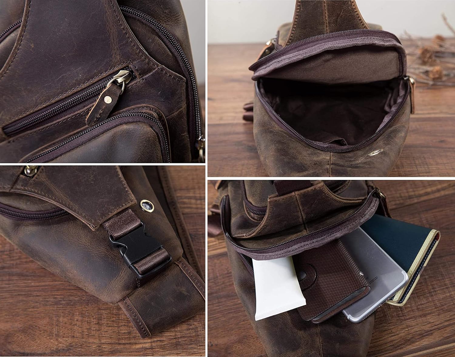 Le'aokuu Leather Chest Sling Bag for Men - Casual Travel & Hiking