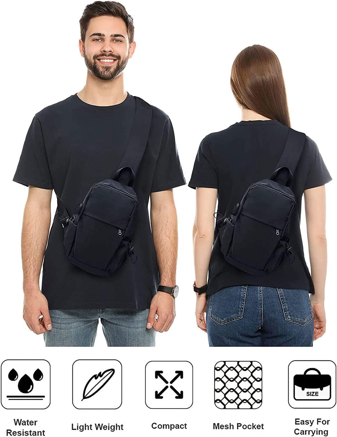 Lightweight Black Sling Bag - Crossbody Backpack for Everyday Use