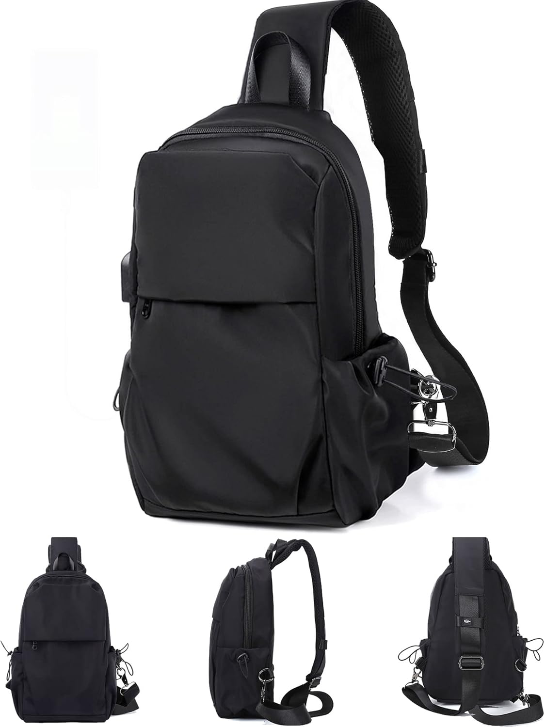 Lightweight Black Sling Bag - Crossbody Backpack for Everyday Use