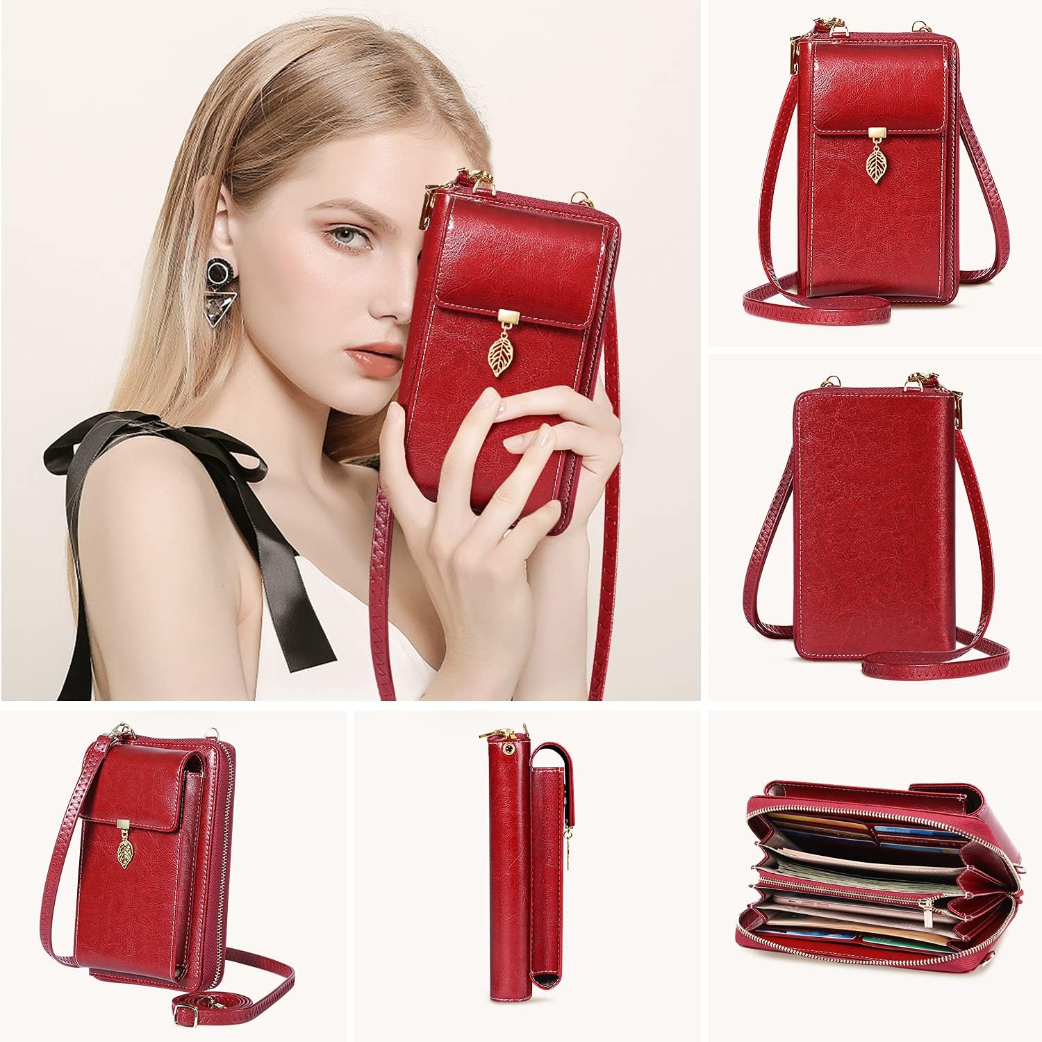 Small Leather Crossbody Bag for Women - Cell Phone Purse Wallet