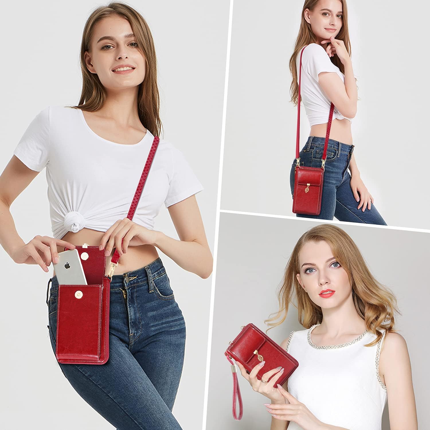 Small Leather Crossbody Bag for Women - Cell Phone Purse Wallet
