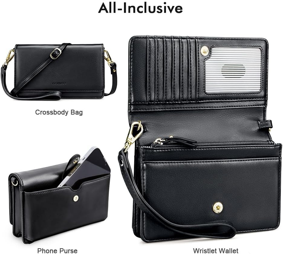 Crossbody Cellphone Bag for Women - Small Leather Purse & Wristlet Wallet