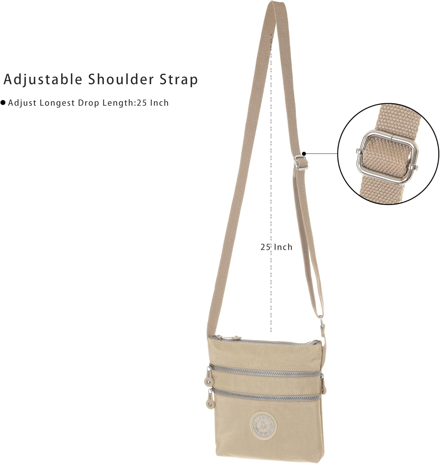 Lightweight Crossbody Bag for Women - Small Travel Purse with Multiple Zipper Pockets