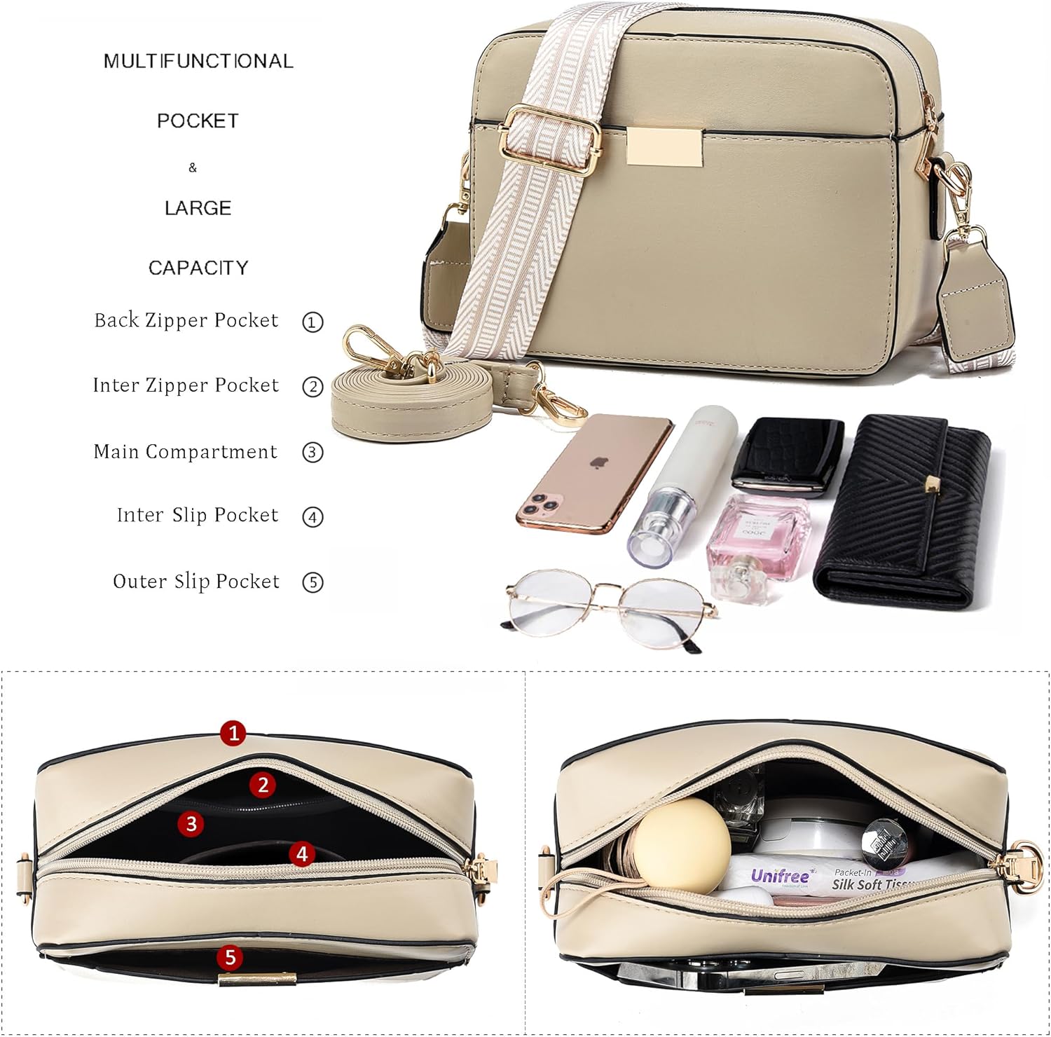 Small Vegan Leather Crossbody Bag - Stylish Shoulder Purse & Wallet