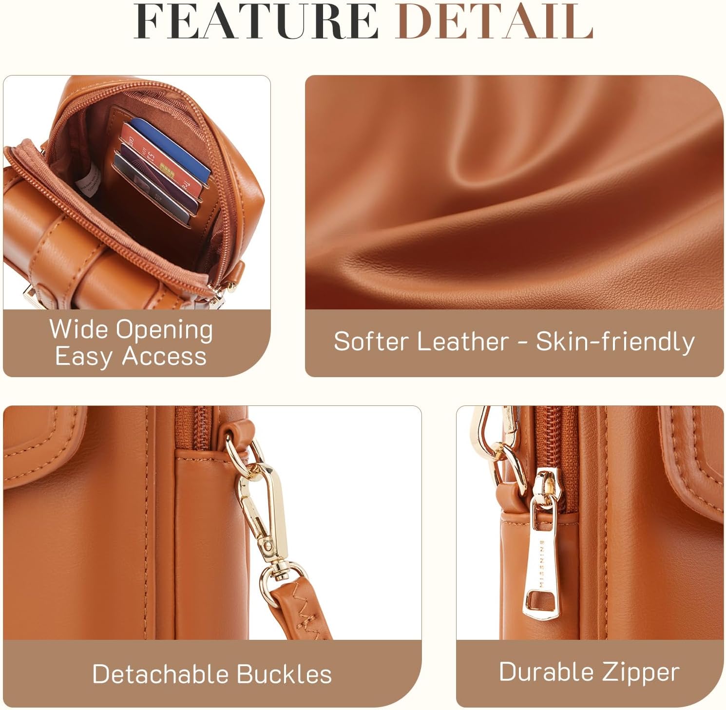 MissNine Vegan Leather Crossbody Bag - Stylish & Secure Phone Purse