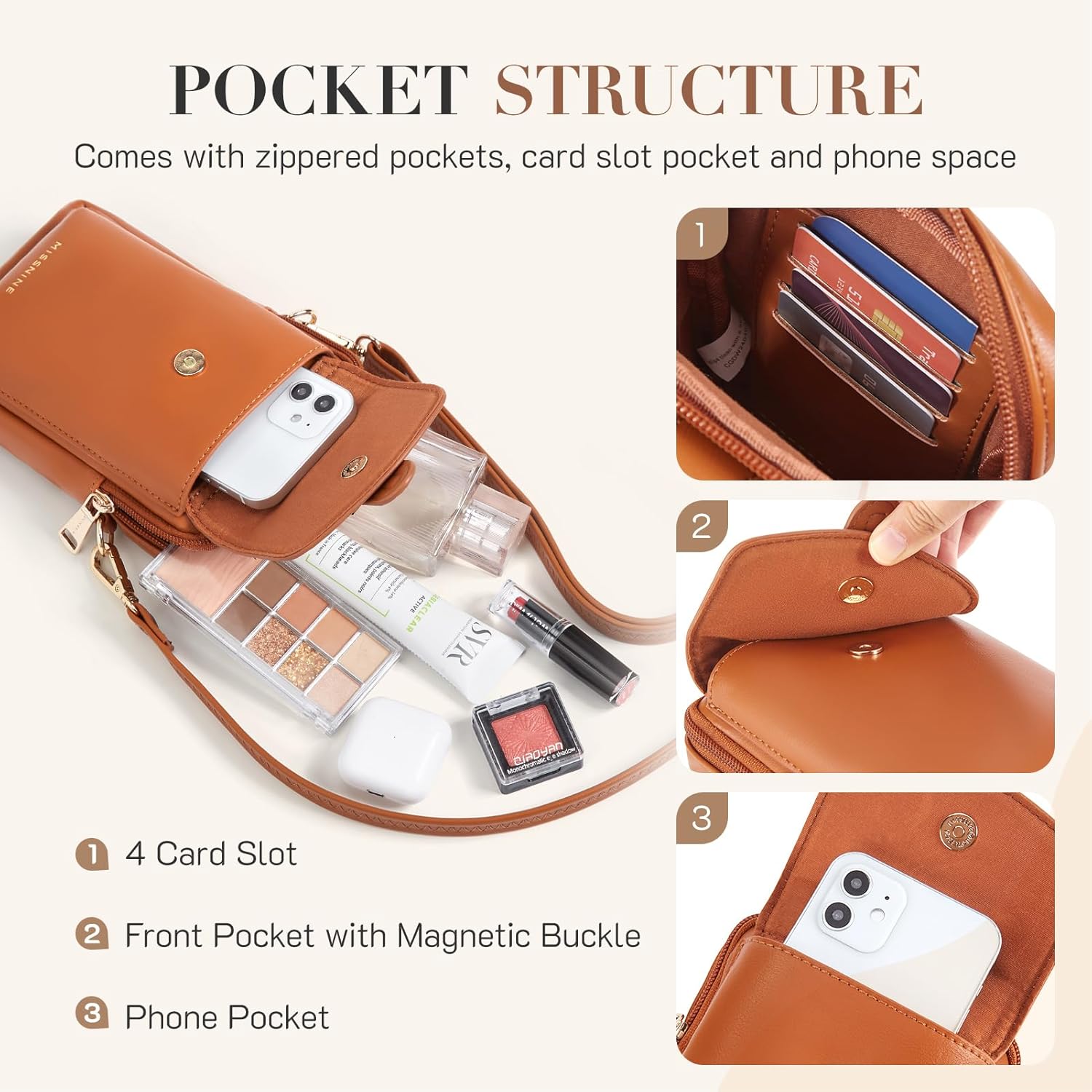 MissNine Vegan Leather Crossbody Bag - Stylish & Secure Phone Purse