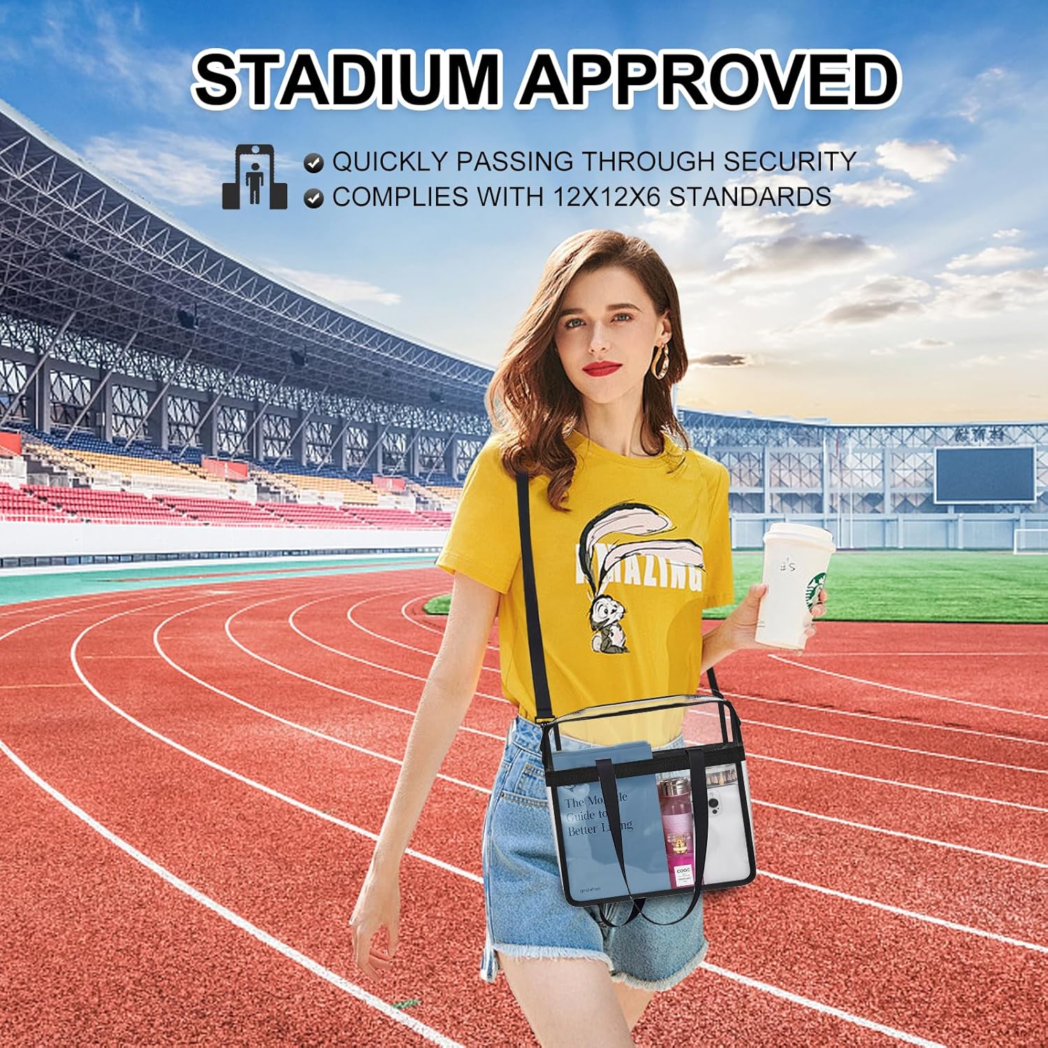Stadium Approved Clear Tote Bag - 12x6x12 - Perfect for Concerts, Sports & Festivals