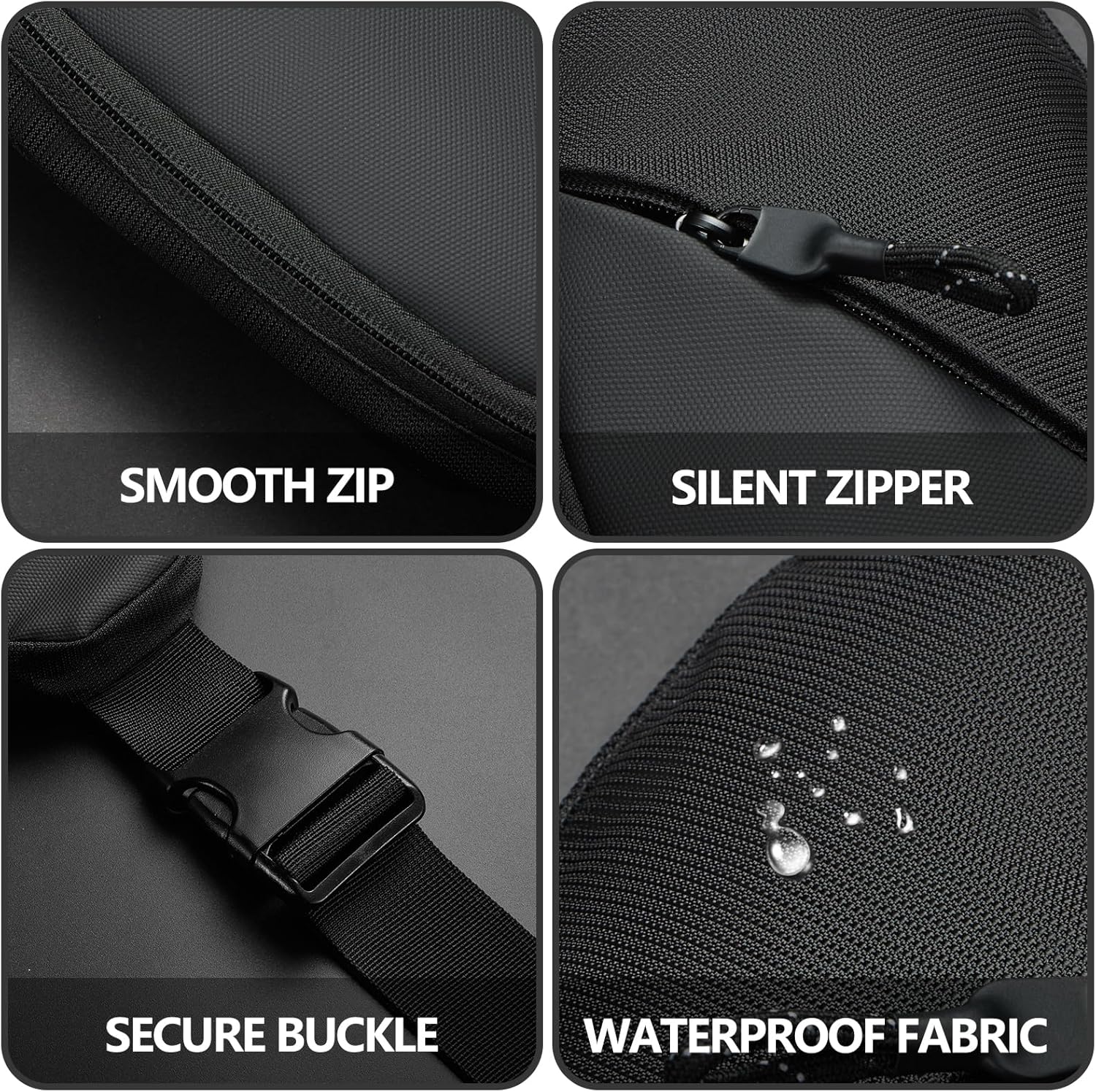 Crossbody Sling Bag - Dual Pocket Fanny Pack for Women & Men - Water Resistant Phone Holder for Running & Travel (Black, Large)