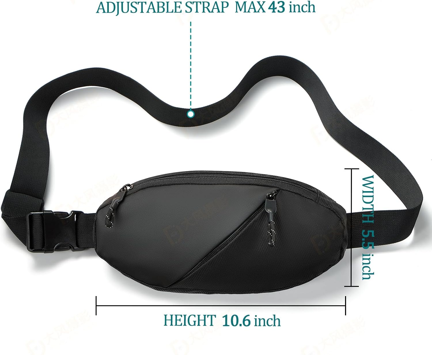 Crossbody Sling Bag - Dual Pocket Fanny Pack for Women & Men - Water Resistant Phone Holder for Running & Travel (Black, Large)