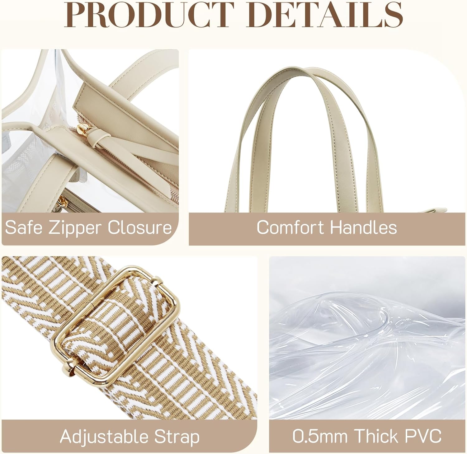 Clear Tote Bag with Guitar Strap - Perfect for Stadium Events, Concerts & Beach