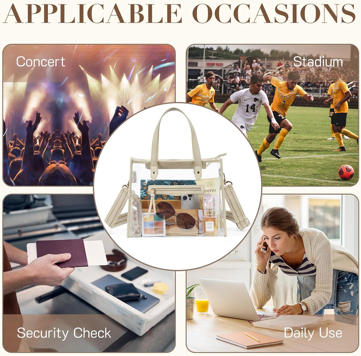Clear Tote Bag with Guitar Strap - Perfect for Stadium Events, Concerts & Beach