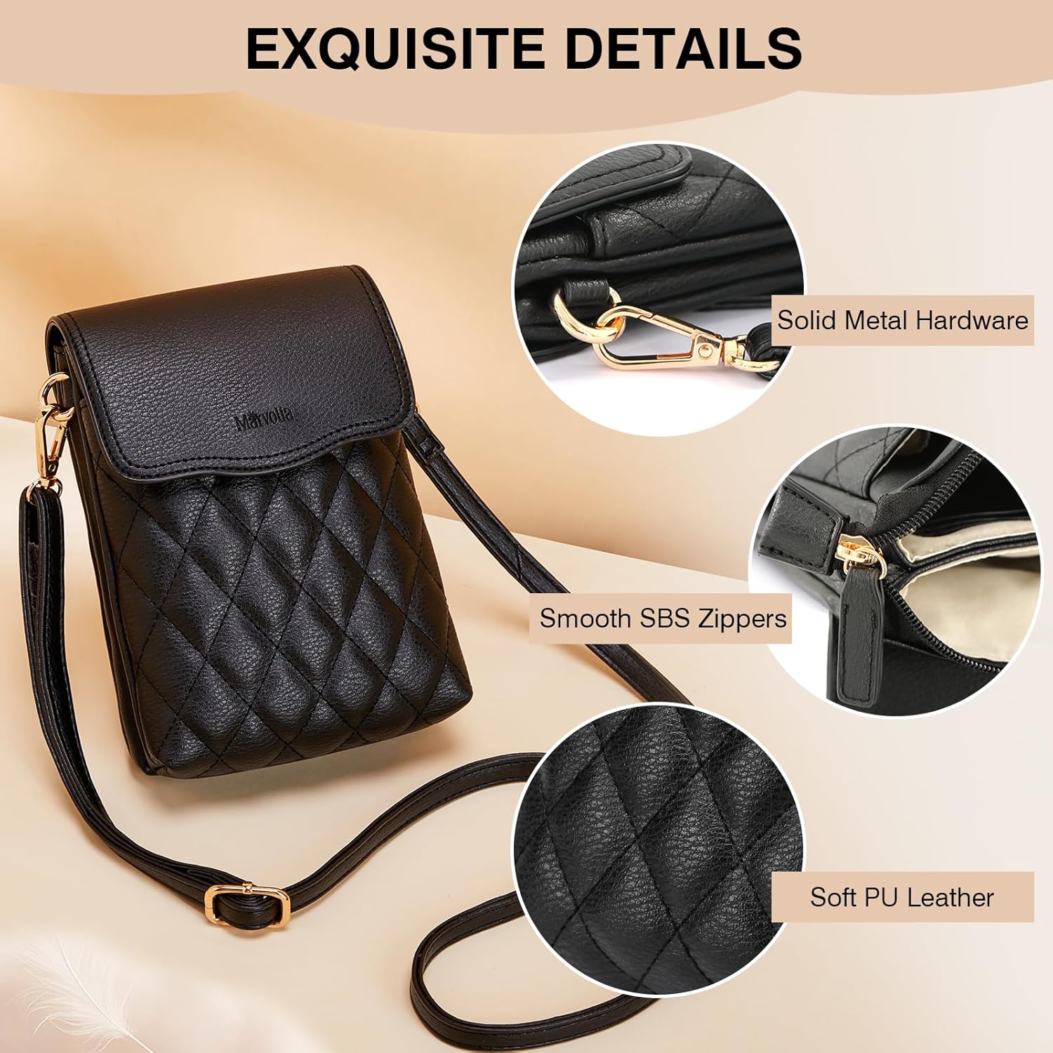 Marvolia Vegan Leather Crossbody Bag - Small Phone Purse for Women