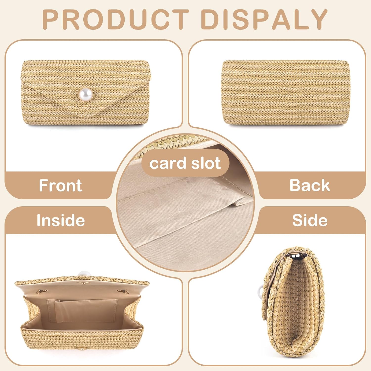 Pearl & Straw Clutch: Boho Crossbody Bag for Beach, Parties & Vacations