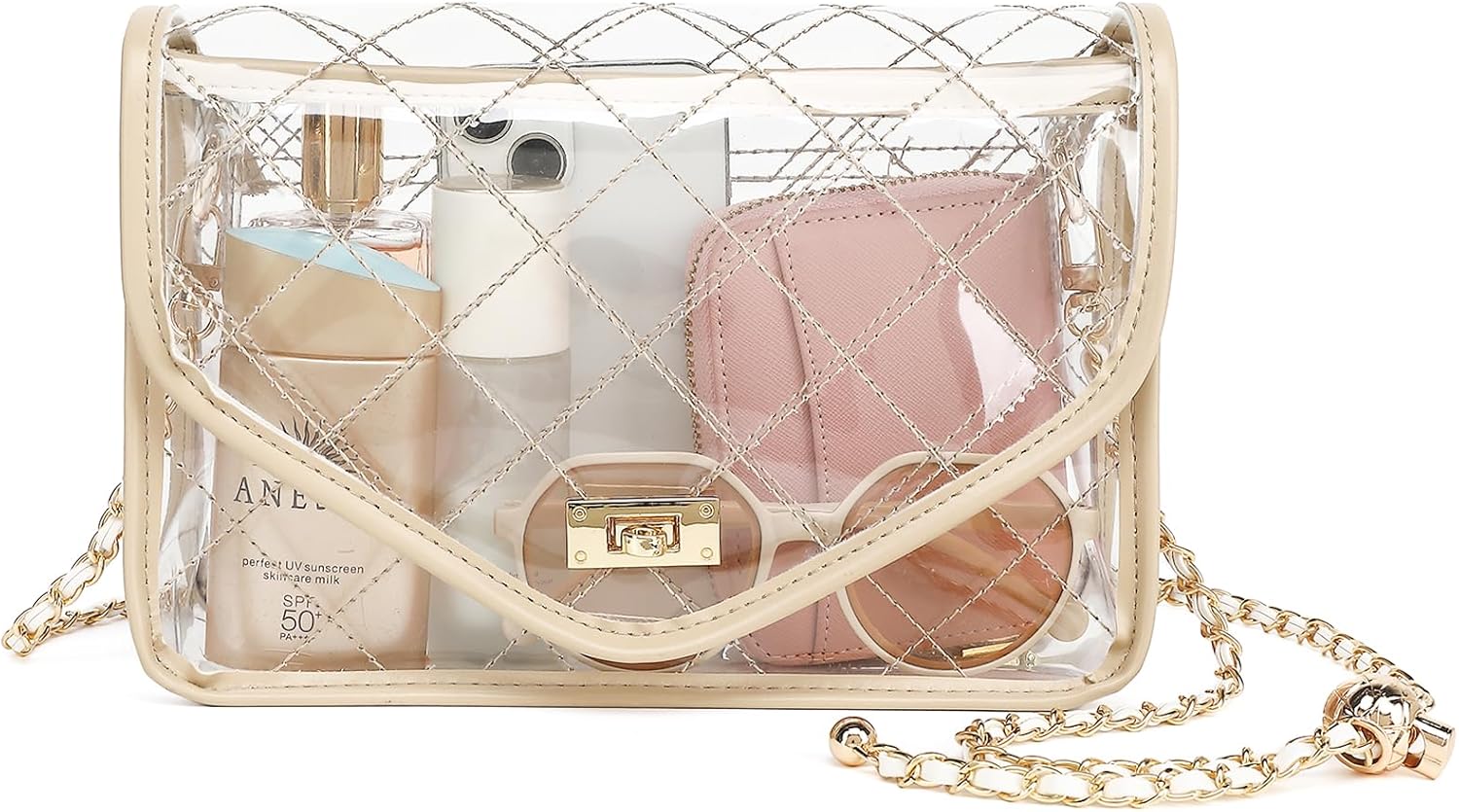Stadium Approved Clear Crossbody Bag for Women - Quilted Design