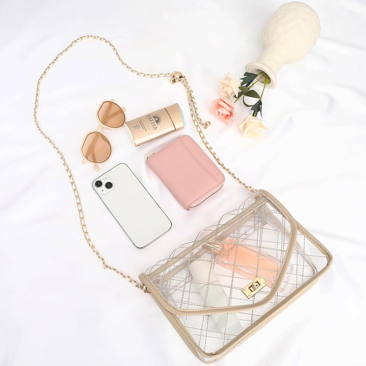 Stadium Approved Clear Crossbody Bag for Women - Quilted Design
