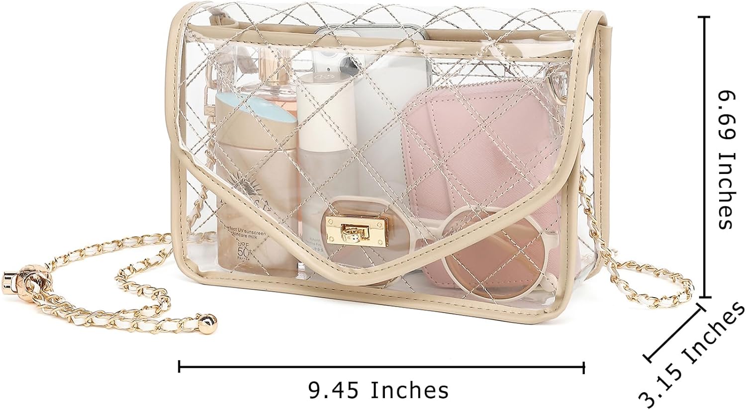 Stadium Approved Clear Crossbody Bag for Women - Quilted Design