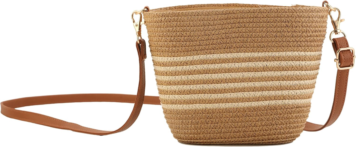 Woven Straw Crossbody Bag - Trendy Beach Purse with Adjustable Strap