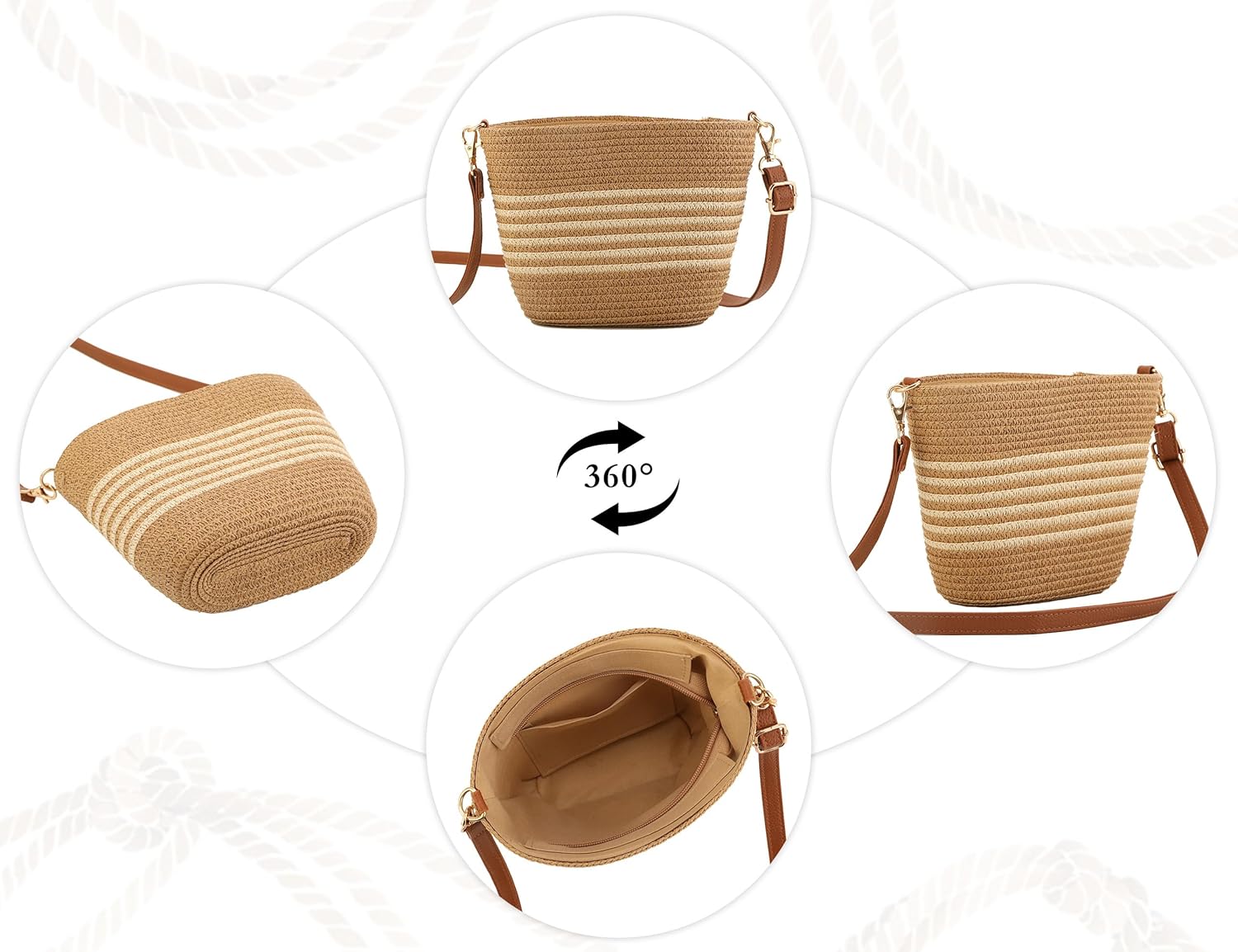 Woven Straw Crossbody Bag - Trendy Beach Purse with Adjustable Strap