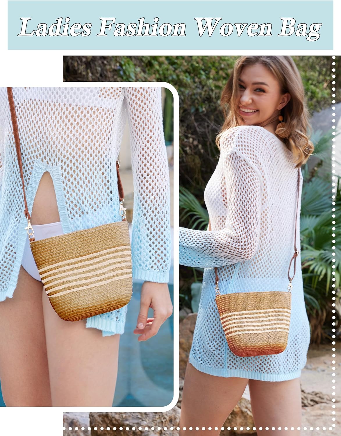 Woven Straw Crossbody Bag - Trendy Beach Purse with Adjustable Strap