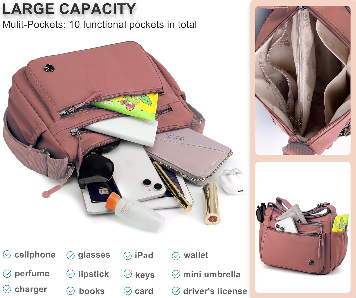 Lightweight Crossbody Bag for Women - Anti-Theft, Water-Resistant