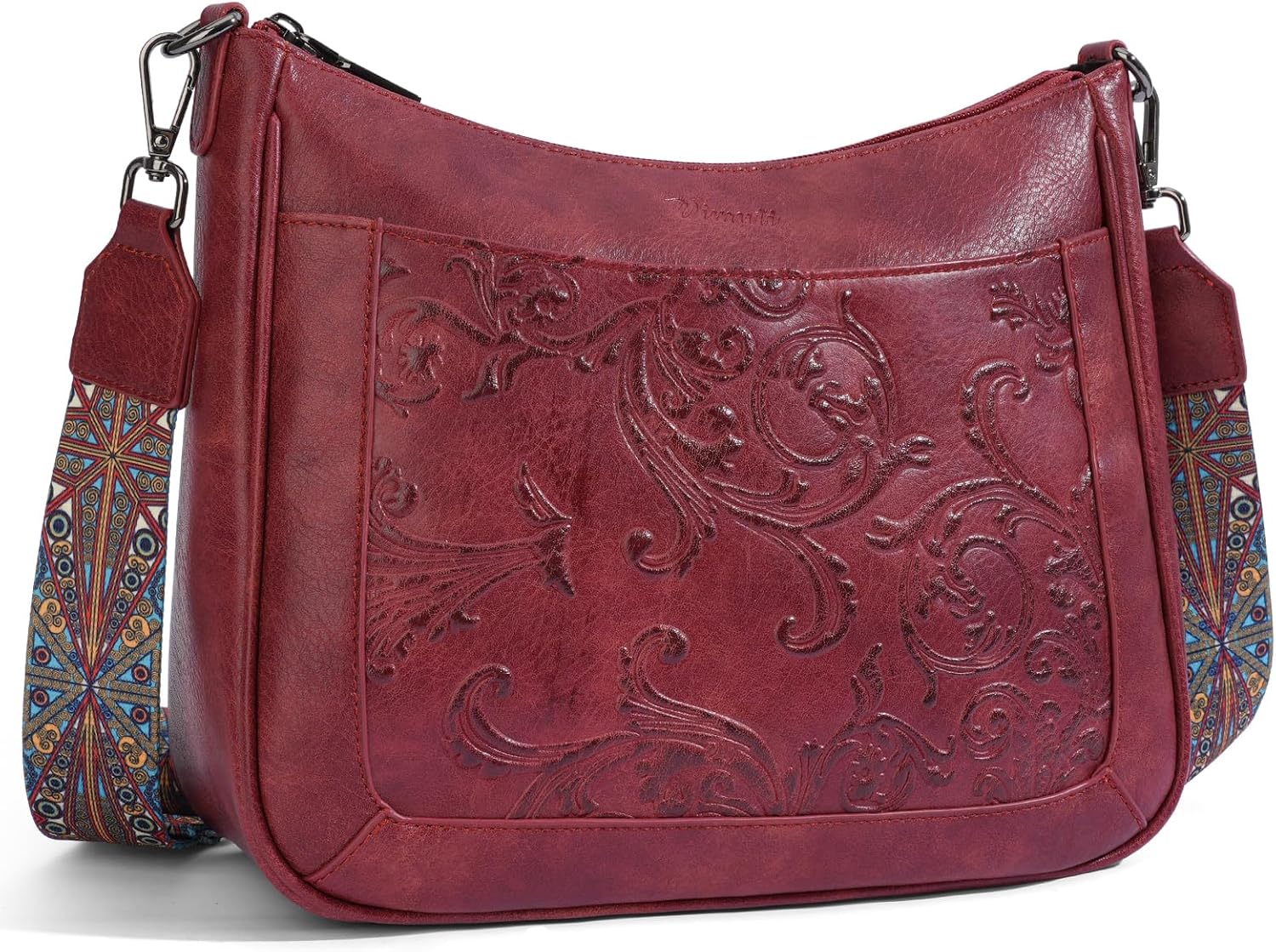 Embossed Flower Vegan Leather Crossbody Bag for Women