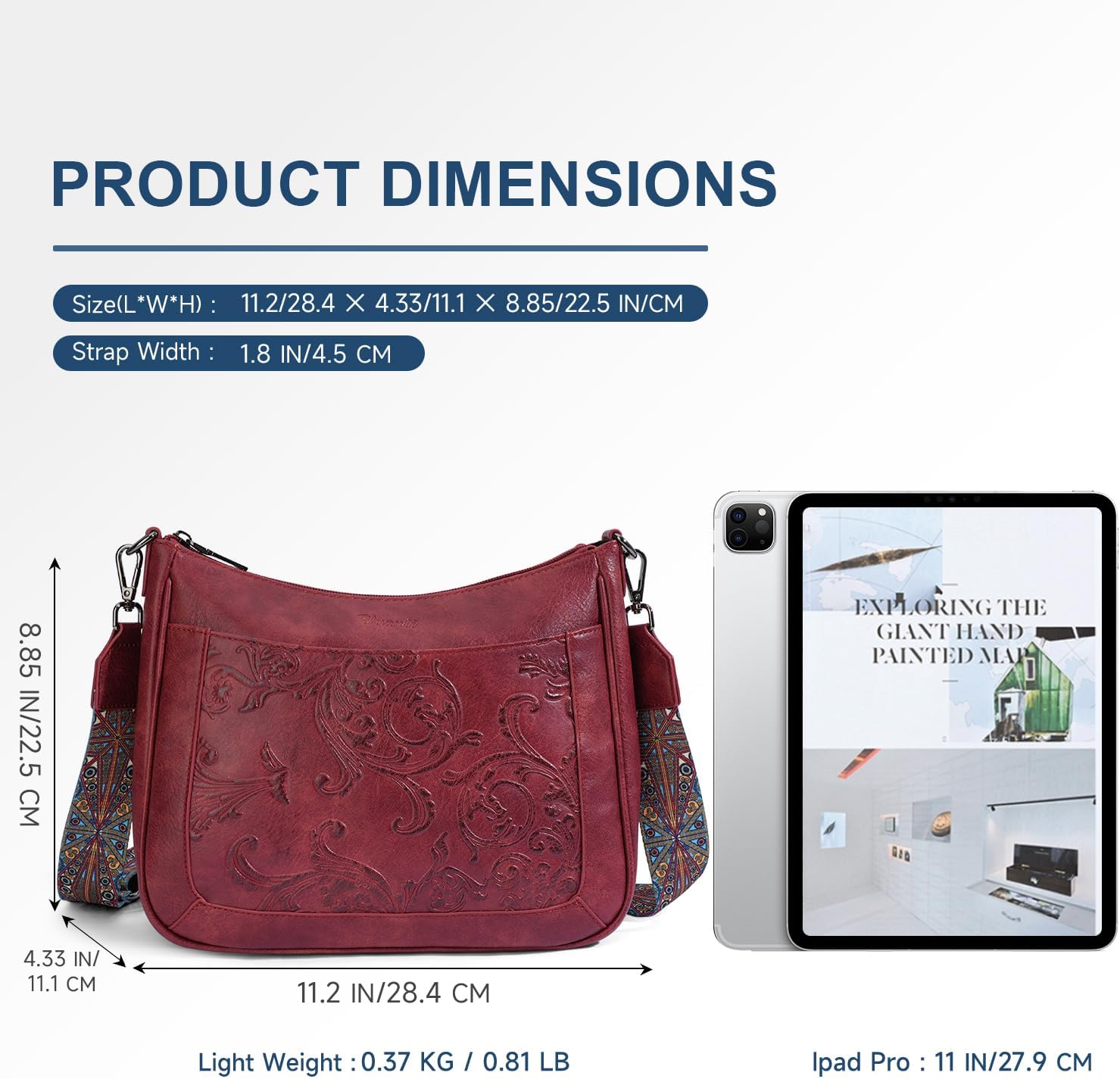 Embossed Flower Vegan Leather Crossbody Bag for Women