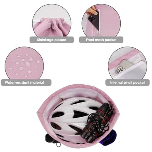 Buy WANDF Drawstring Backpack Sports Gym Sackpack with Mesh Pockets Water Resistant String Bag for Women Men(Pink) from bestipro