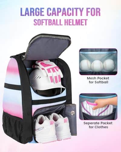 Buy MATEIN Softball Bag, Lightweight Baseball Bat Backpack with Shoe Compartment, Baseball Bag with Fence Hook for TBall Bat & Equipment, Softball Gift Catchers Bags for Women Fit Batting Glove, Helmet from bestipro