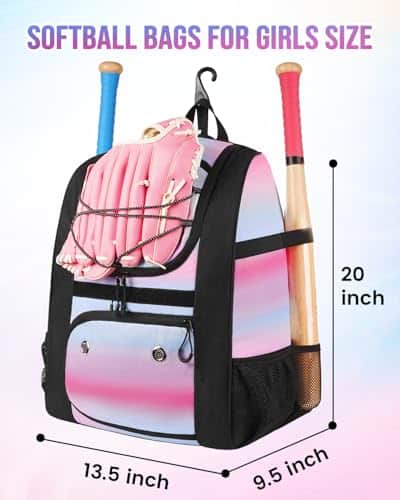 Buy MATEIN Softball Bag, Lightweight Baseball Bat Backpack with Shoe Compartment, Baseball Bag with Fence Hook for TBall Bat & Equipment, Softball Gift Catchers Bags for Women Fit Batting Glove, Helmet from bestipro