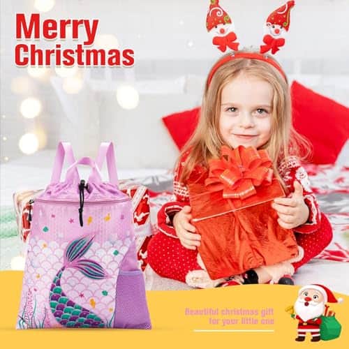 Buy WAWSAM Mermaid Gym Drawstring Backpack String Bag - 15” × 17” Sports Gym Bag for Girls Kids Waterproof Swimming Beach Shopping Yoga Sackpack Birthday Gift with Zippered Pocket and Water Bottle Pocket from bestipro