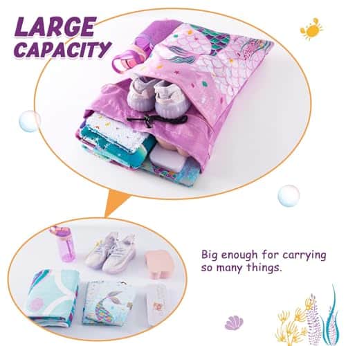 Buy WAWSAM Mermaid Gym Drawstring Backpack String Bag - 15” × 17” Sports Gym Bag for Girls Kids Waterproof Swimming Beach Shopping Yoga Sackpack Birthday Gift with Zippered Pocket and Water Bottle Pocket from bestipro