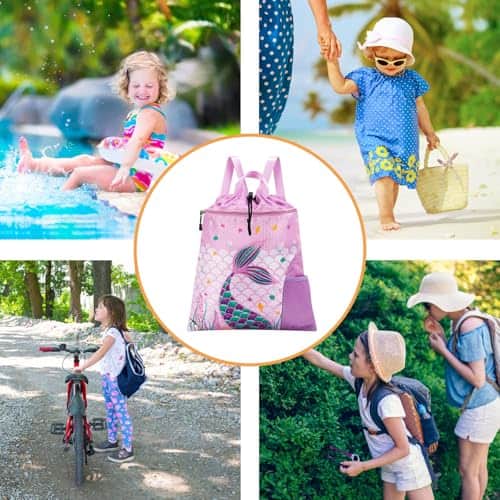 Buy WAWSAM Mermaid Gym Drawstring Backpack String Bag - 15” × 17” Sports Gym Bag for Girls Kids Waterproof Swimming Beach Shopping Yoga Sackpack Birthday Gift with Zippered Pocket and Water Bottle Pocket from bestipro