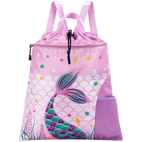 Buy WAWSAM Mermaid Gym Drawstring Backpack String Bag - 15” × 17” Sports Gym Bag for Girls Kids Waterproof Swimming Beach Shopping Yoga Sackpack Birthday Gift with Zippered Pocket and Water Bottle Pocket from bestipro